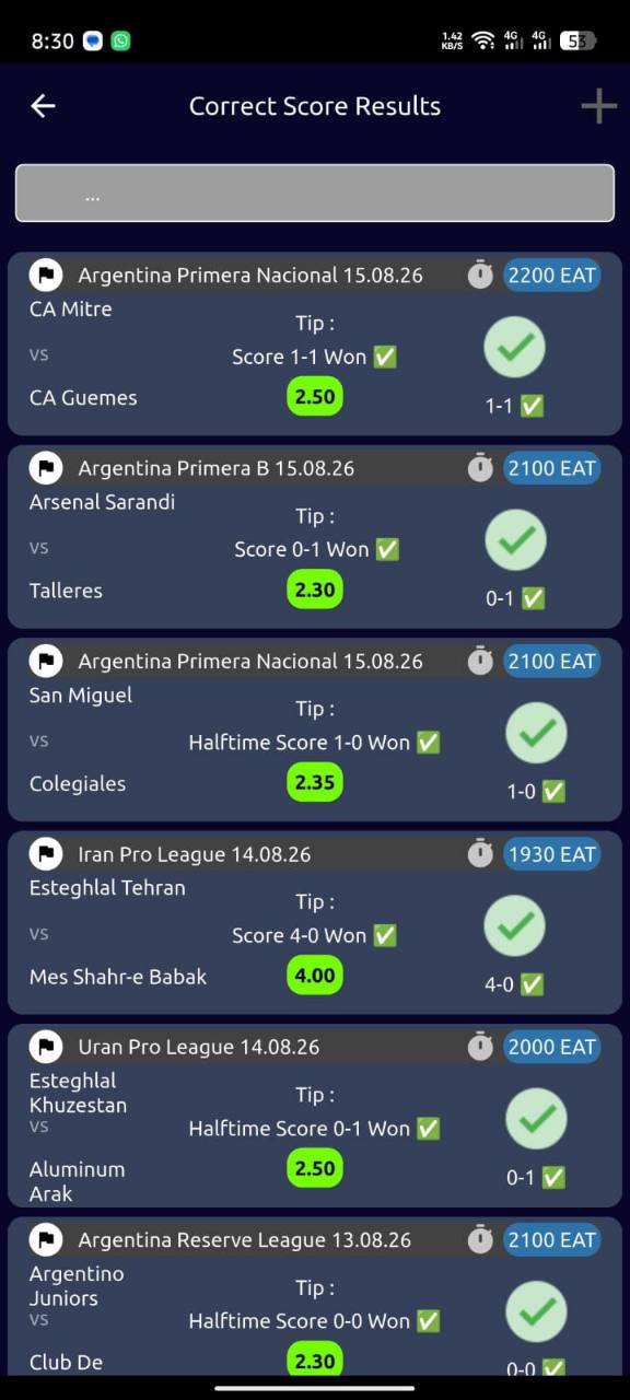 Football Sure Tips correct score results